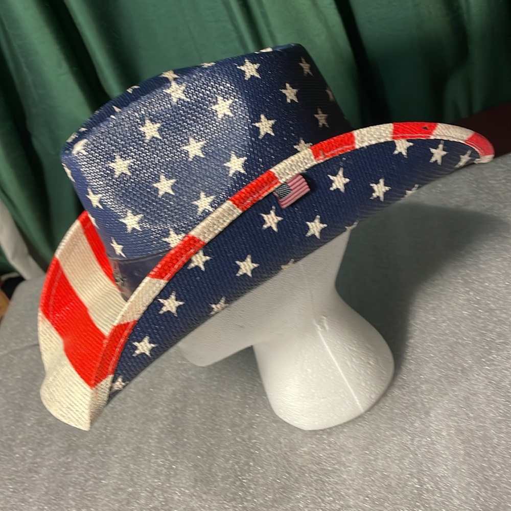 Saddleback TX-704 Western Straw Cowboy Hat American Flag red white blue USA flag